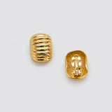 Vintage gold-tone ribbed clip-on earrings — front and clip backs