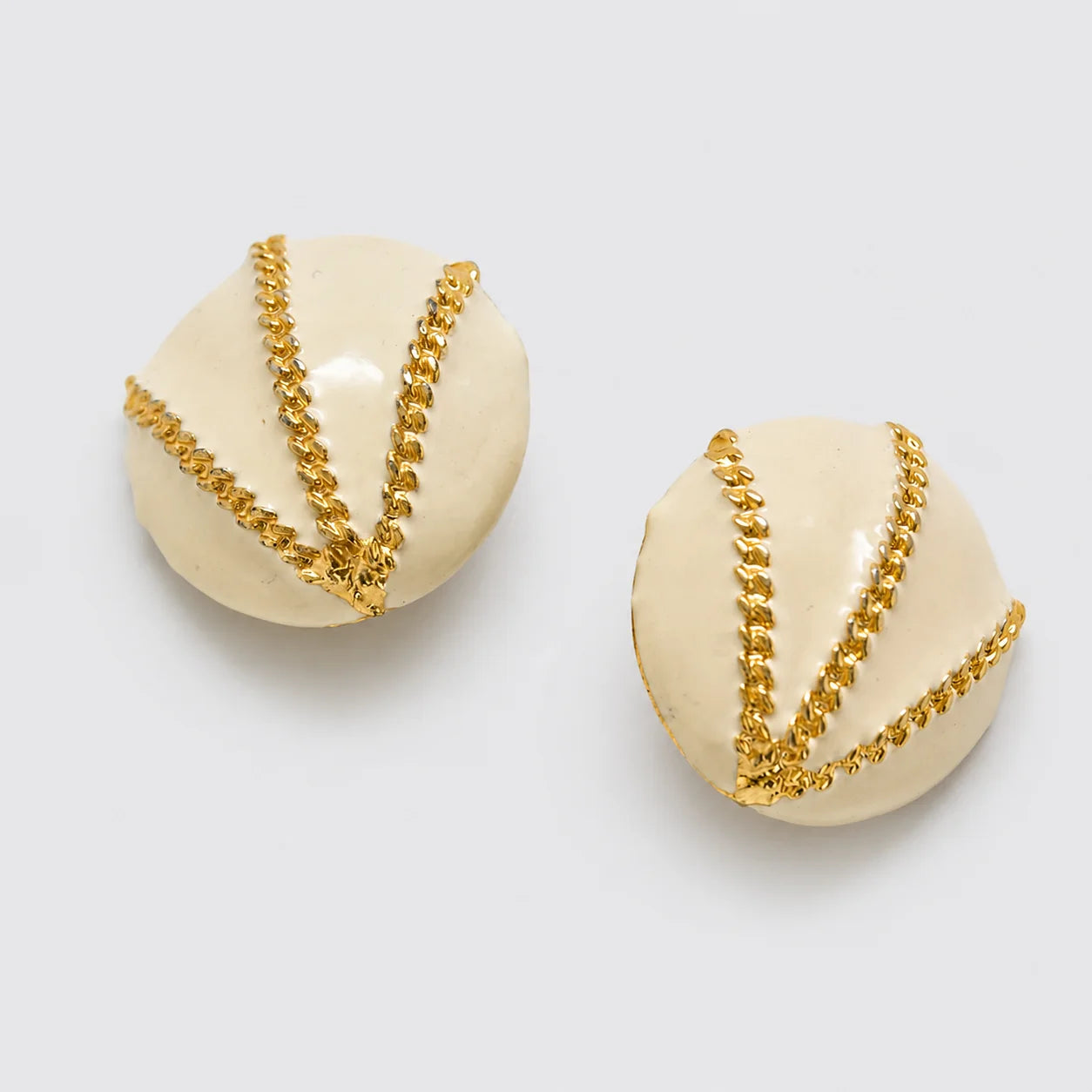 Vintage ivory enamel and gold-tone chain clip-on earrings, front view