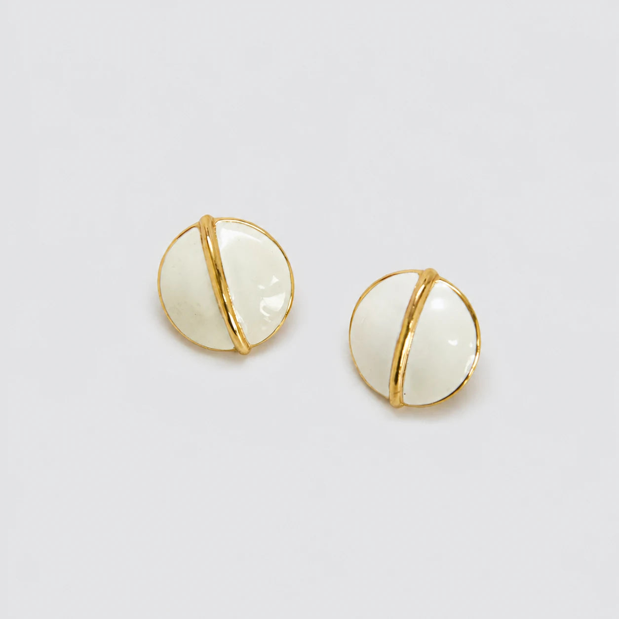 Vintage gold-tone ivory round post earrings — front