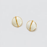 Vintage gold-tone ivory round post earrings — front