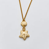 Vintage Ivory Enamel Shell and Starfish Pendant Necklace — ivory enamel pendant detail