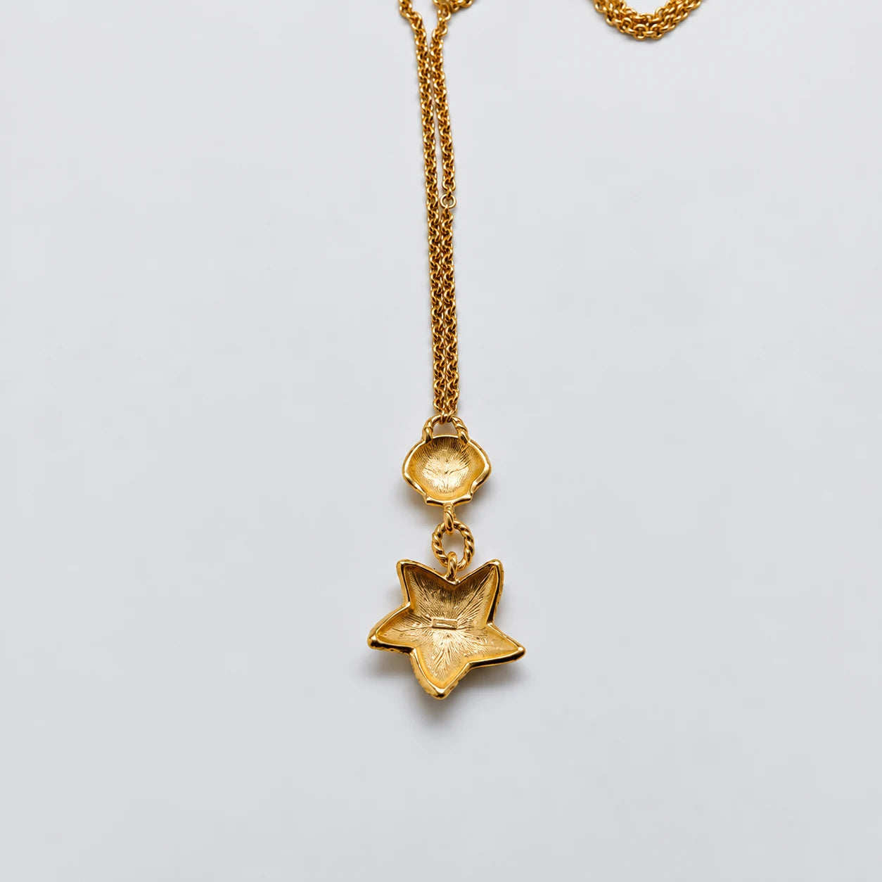 Vintage Ivory Enamel Shell and Starfish Pendant Necklace — reverse pendant construction