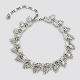 Vintage Lisner silver-tone leaf link necklace — reverse and signature