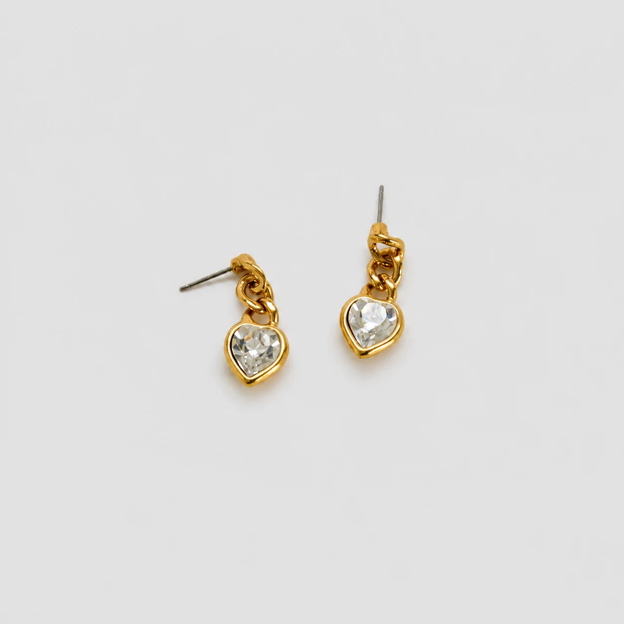 Vintage Monet crystal heart drop earrings — front