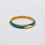Vintage Monet Teal Enamel Hinged Bangle — closed teal enamel front