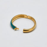 Vintage Monet Teal Enamel Hinged Bangle — open hinge and clasp detail