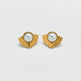 Vintage gold-tone pearl-look Deco stud earrings — front