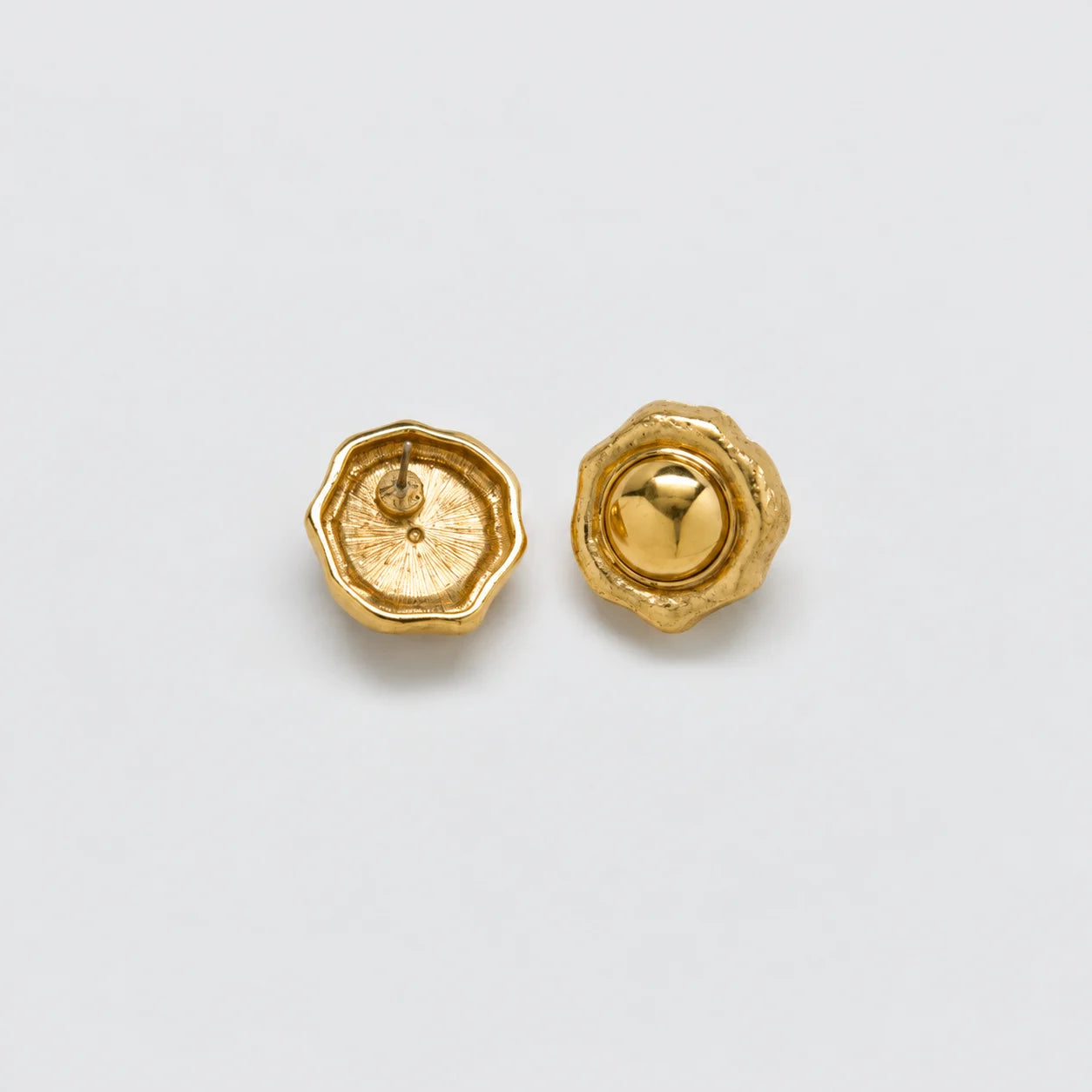Vintage gold-tone raised dome stud earrings — front and reverse