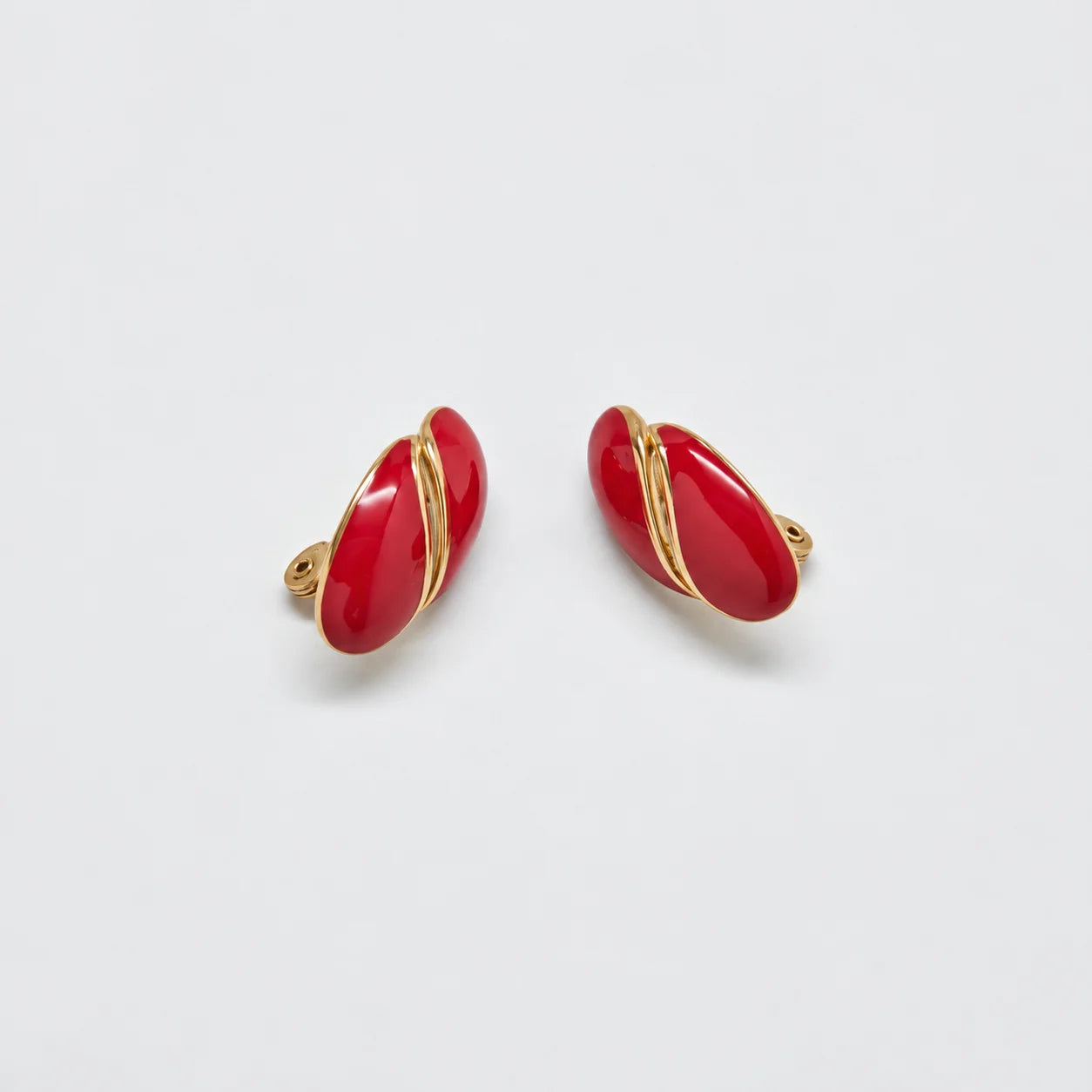 Vintage red oval clip-on earrings — front