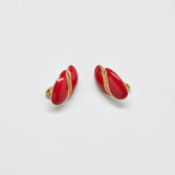 Vintage red oval clip-on earrings — front