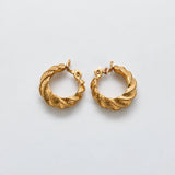 Vintage gold-tone scalloped twist hoop earrings — reverse