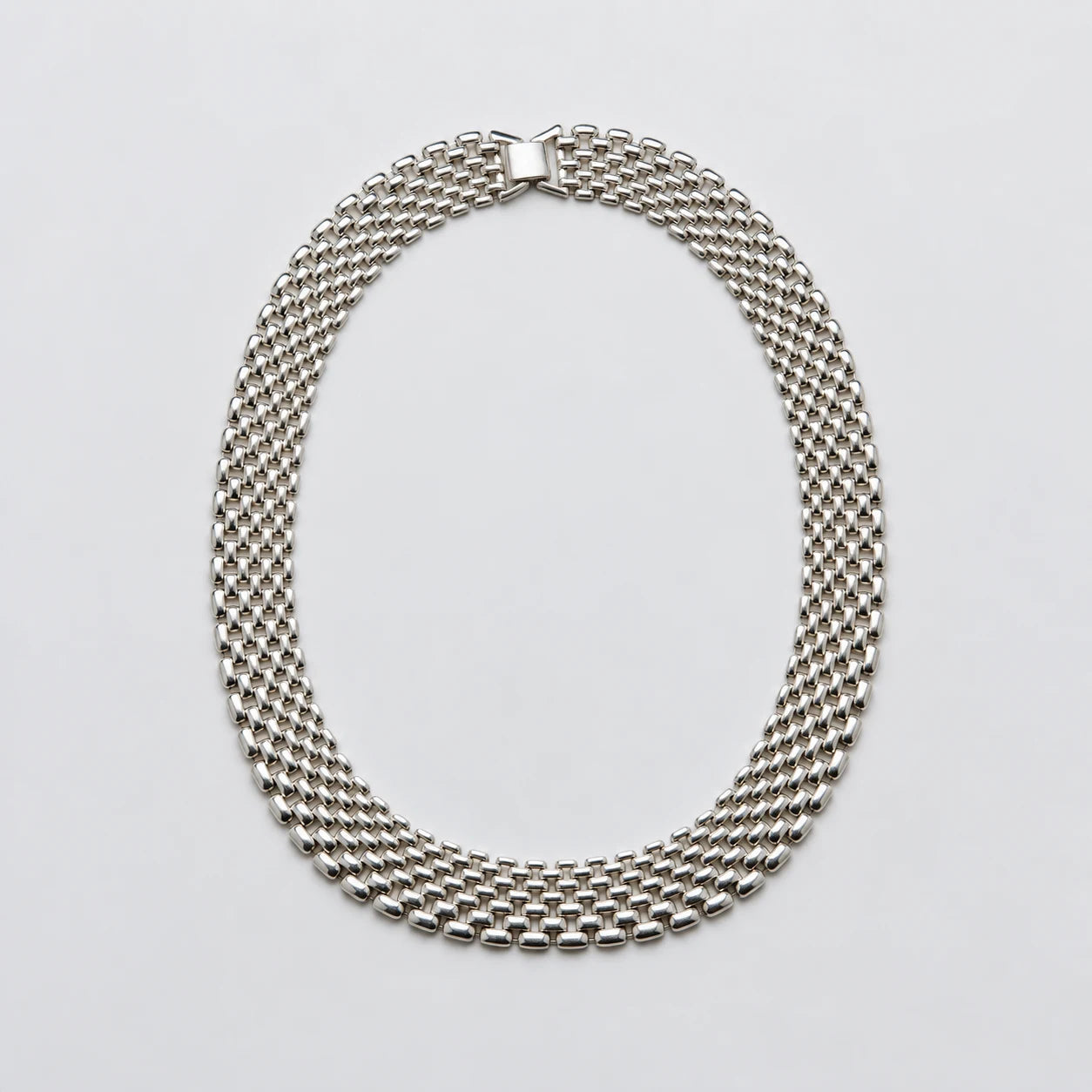 Vintage Silver-Tone Multirow Link Collar Necklace — polished front and clasp