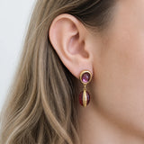 Vintage Swarovski red cabochon drop earrings worn on model