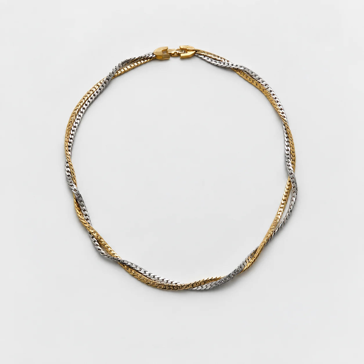 Vintage intertwined gold- and silver-tone chain necklace — alternate angle