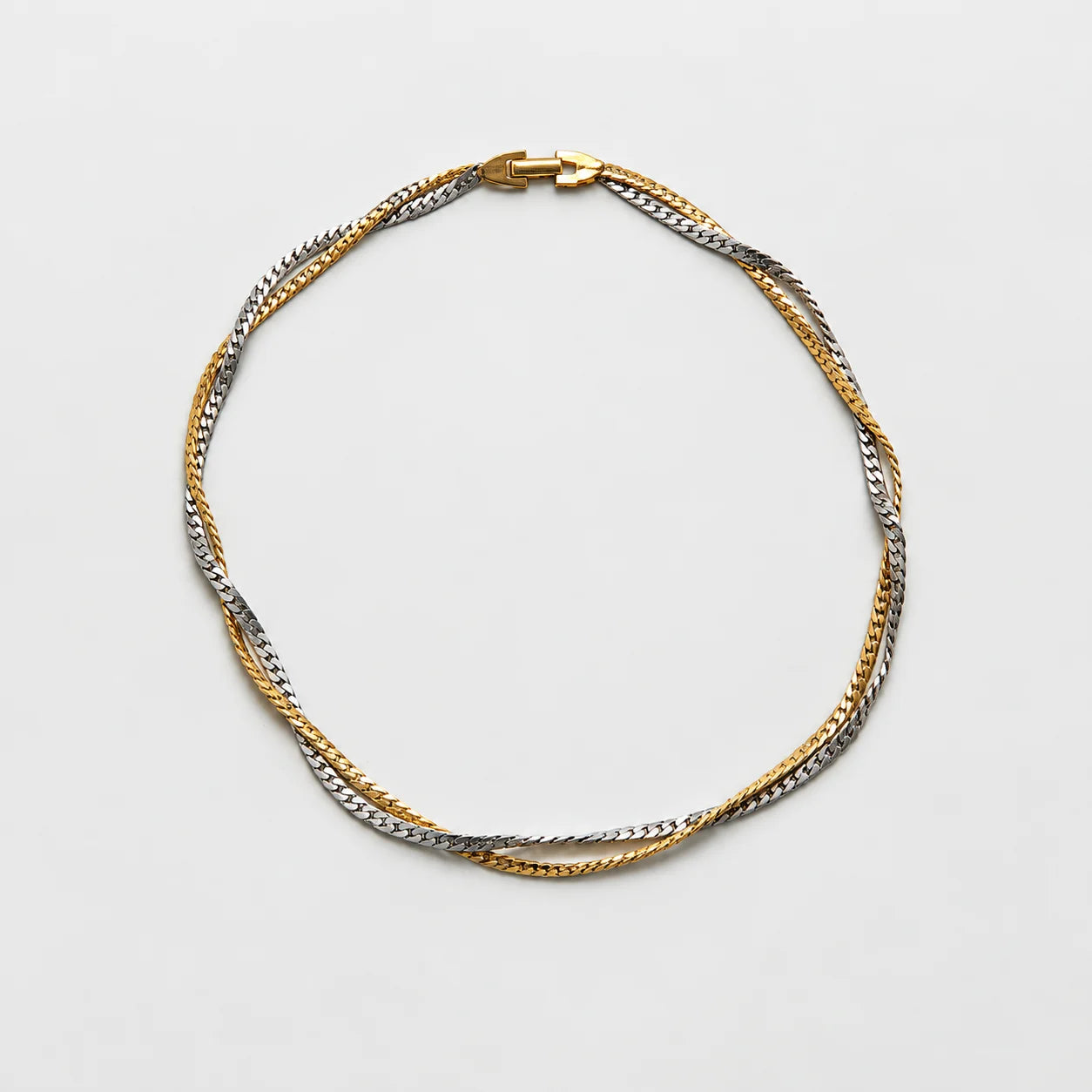 Vintage intertwined gold- and silver-tone chain necklace — front
