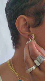 Vintage Fuchsia and Gold Hoop Earrings