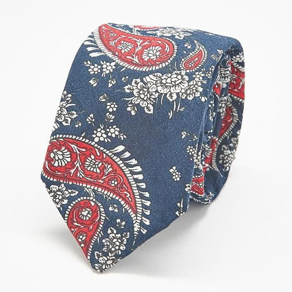 Navy and Red Paisley Skinny Tie