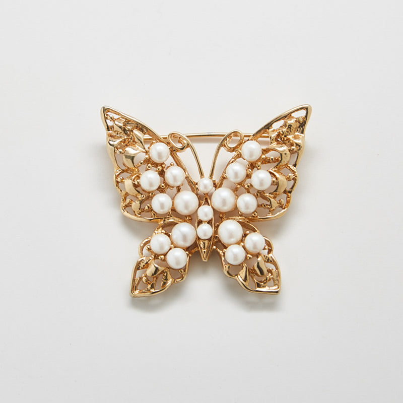 Vintage Butterfly Pearl Brooch