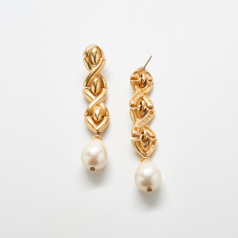 Vintage E. Pearl Gold Chain Drop Earrings