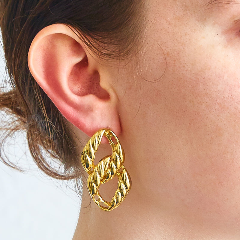Vintage P.E.P. Gold Twisted Double Link Earrings