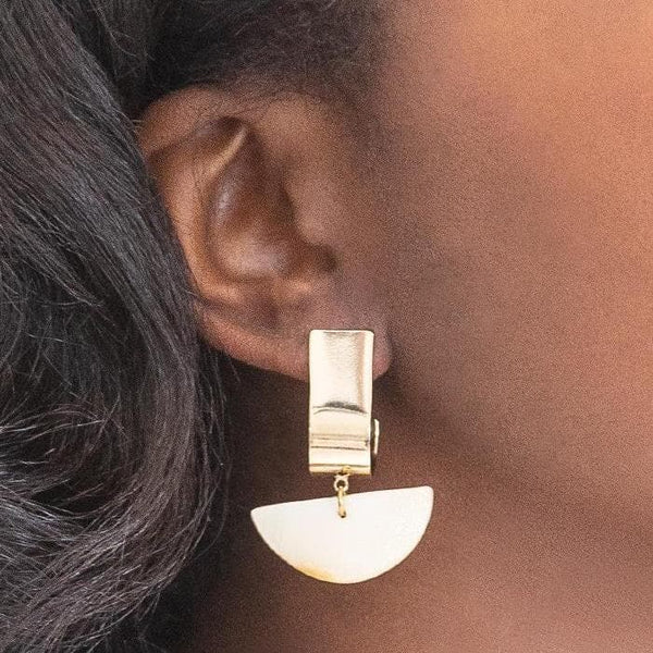 Gold Crescent Stone Drop Earrings