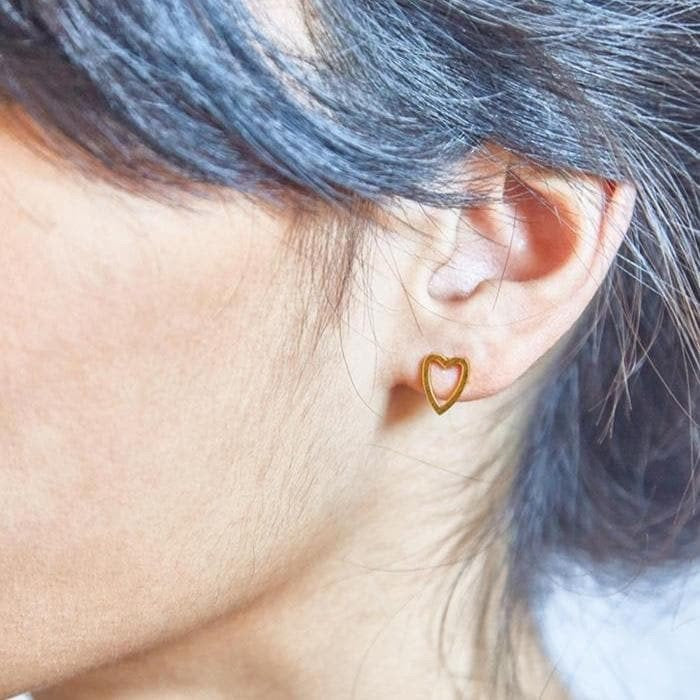 Gold Heart Outline Stud Earrings - Imperfect - Admiral Row