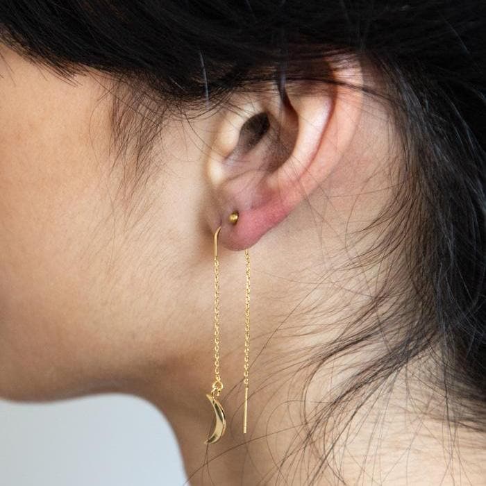 Gold Moon Threader Earrings - Admiral Row