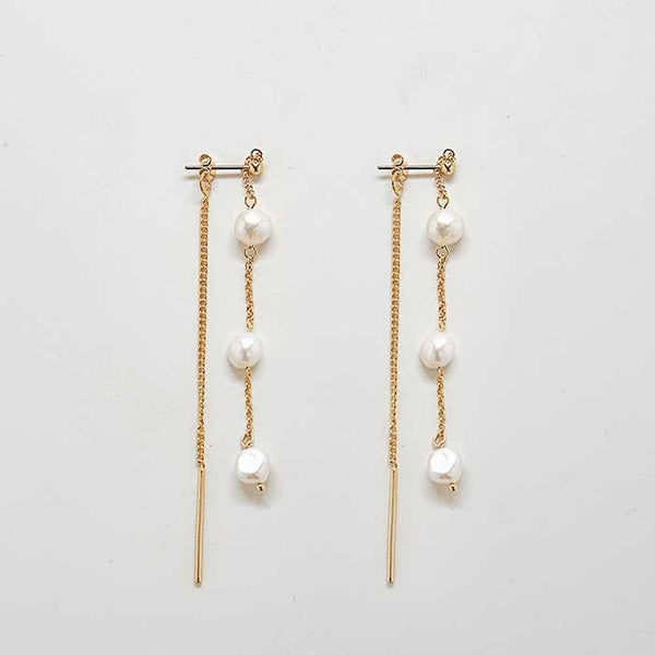 Gold Pearl Chain Earrings - Admiral Row