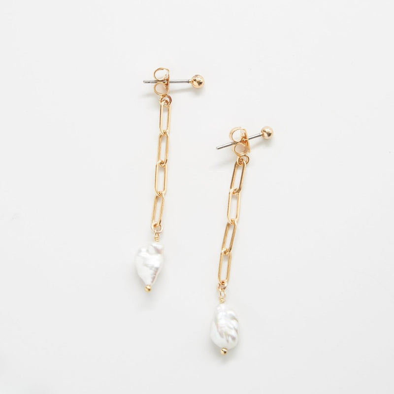 Gold Pearl Chain Jacket Earrings - Admiral Row