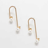Gold Pearl Curve Bar Earrings - Admiral Row