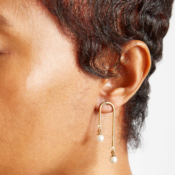 Gold Pearl Curve Bar Earrings - Admiral Row