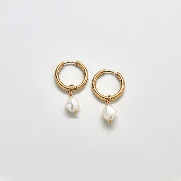 Gold Single Pearl Huggie Earrings - Best Seller - Admiral Row