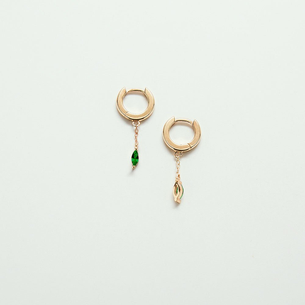 Green CZ Short Chain Huggie Earrings - Admiral Row
