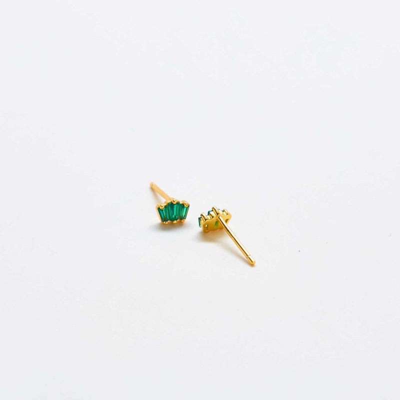 Green Trio Baguette Gold Studs - Admiral Row