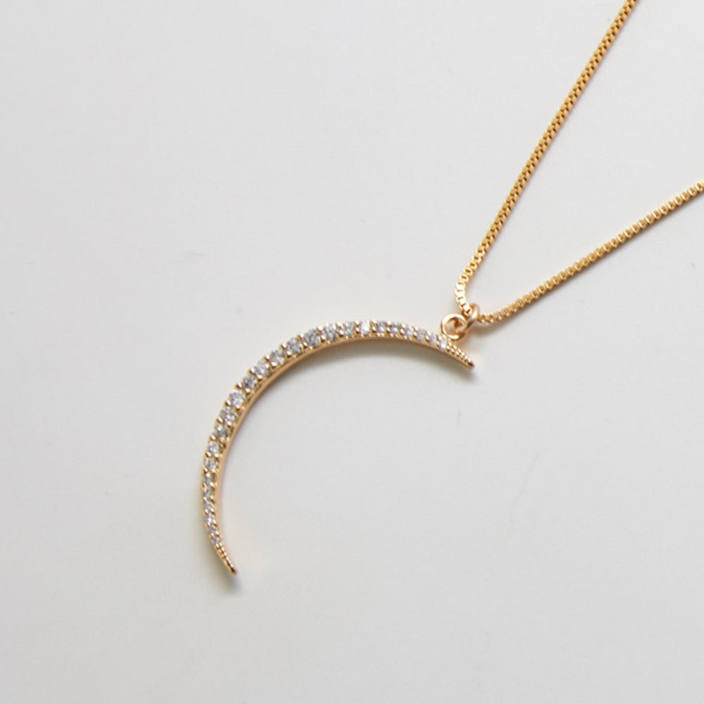 Large Pavé Crescent Moon Necklace - Admiral Row