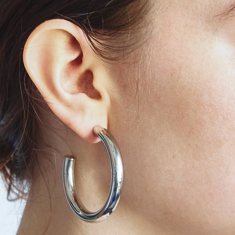 Silver Medium Thick Hoops Earrings