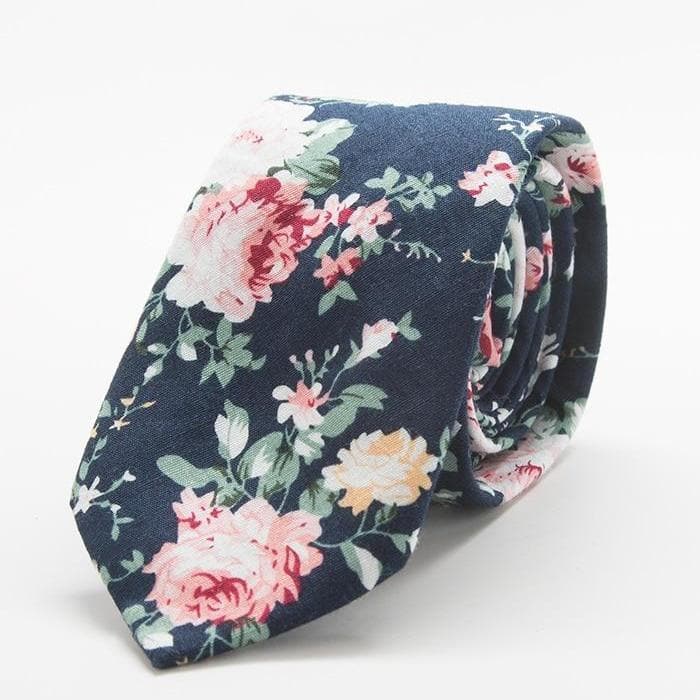 Navy Floral Print Skinny Tie - Admiral Row