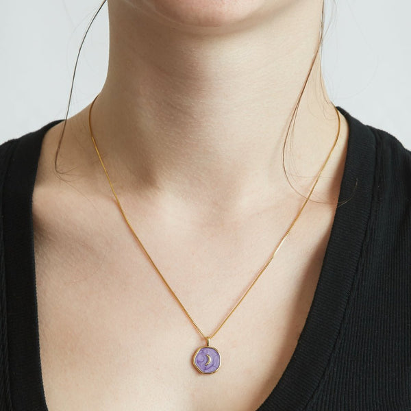 Purple Crescent Moon Medallion Necklace - Admiral Row