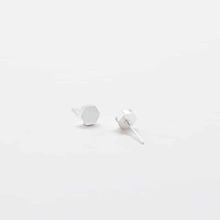 Silver Solid Hexagon Stud Earrings - Imperfect - Admiral Row