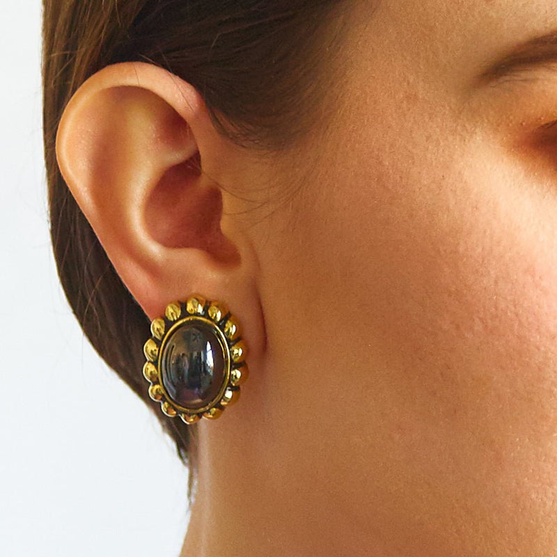 Vintage Brown and Gold Oval Earrings - Admiral Row