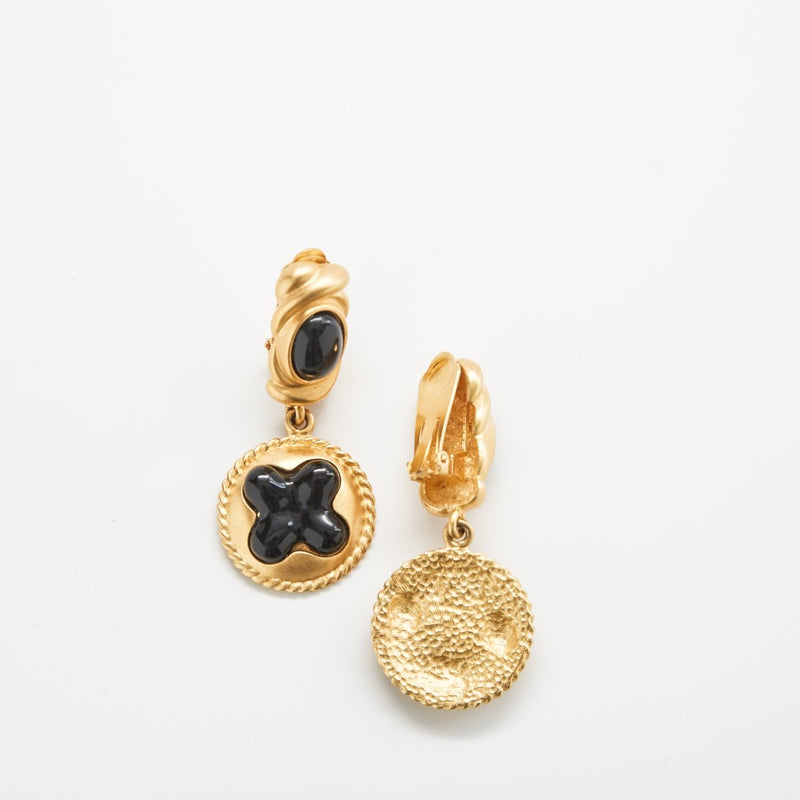 Vintage Essex Black and Gold Medallion Earrings - Admiral Row