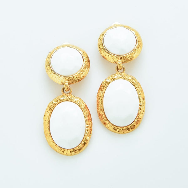 Vintage Essex White and Gold Drop Earrings - Admiral Row