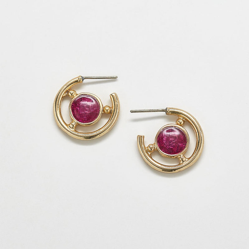 Vintage Fuchsia and Gold Hoop Earrings - Admiral Row