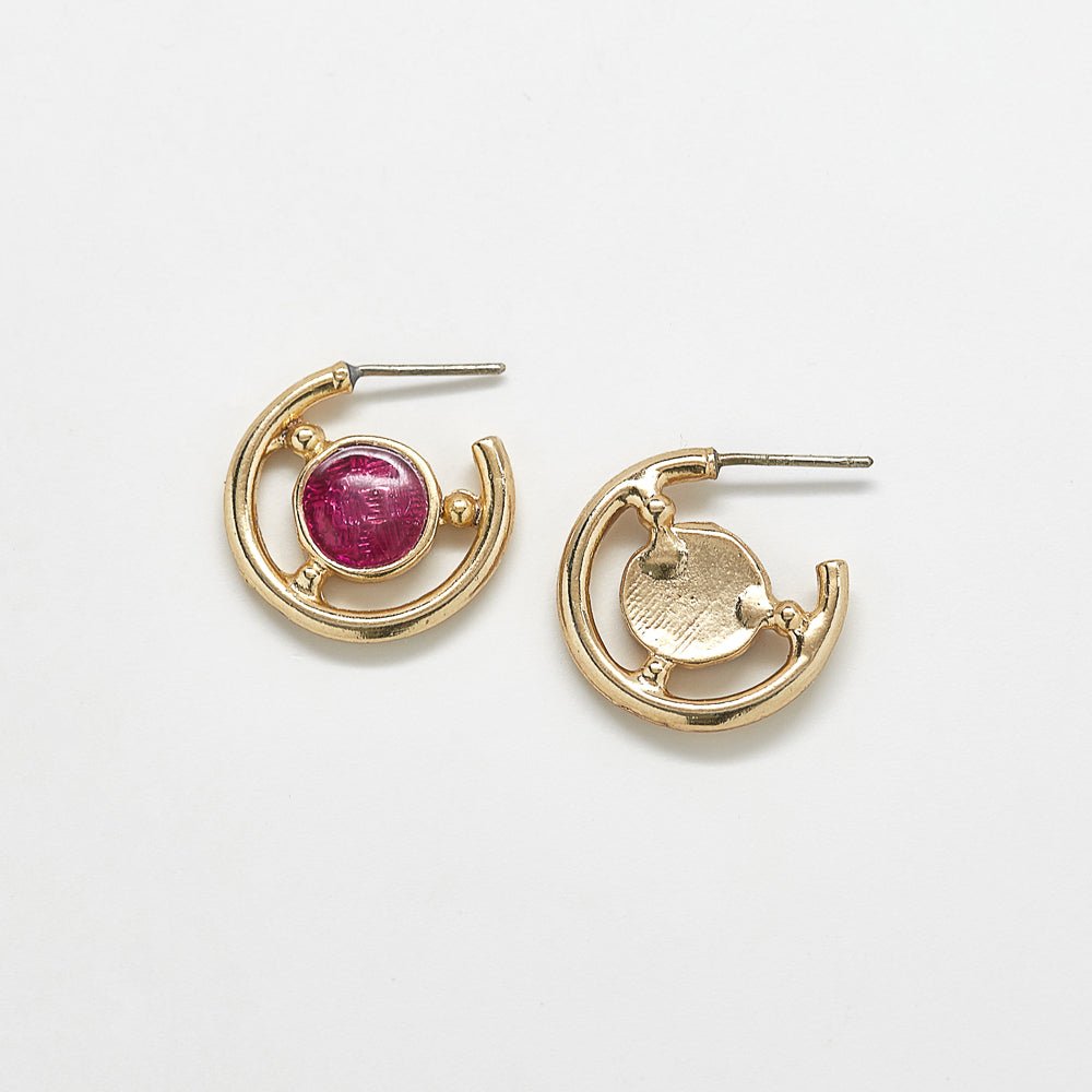 Vintage Fuchsia and Gold Hoop Earrings - Admiral Row