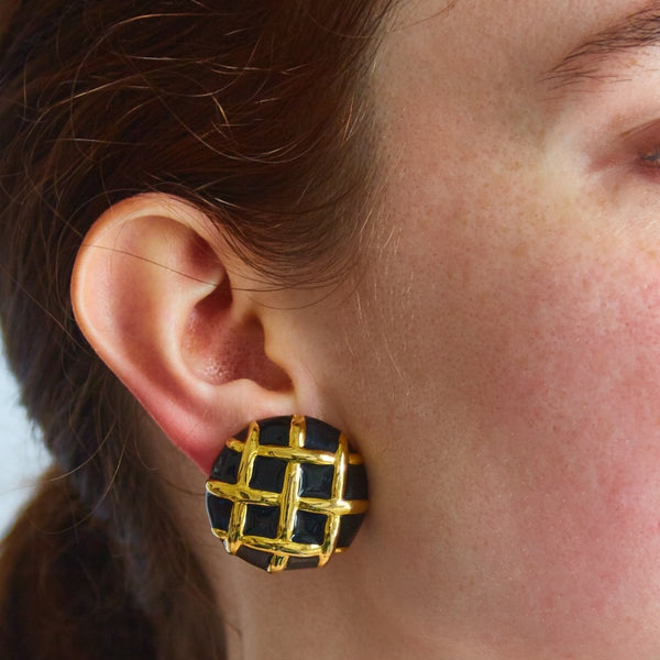 Vintage Gold and Black Criss Cross Earrings - Admiral Row