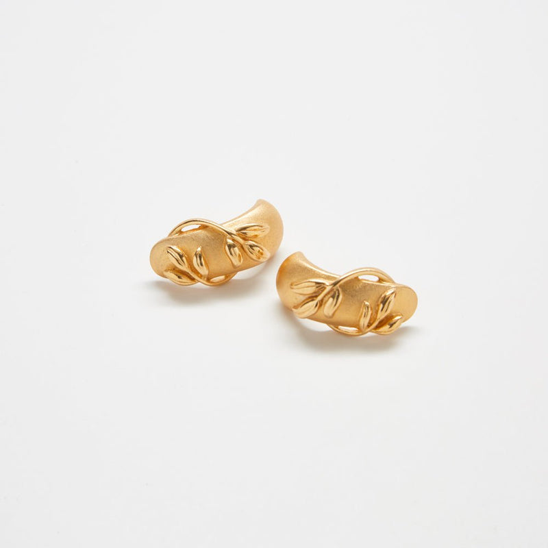 Vintage Gold Oval Leaf Hoop Earrings - Admiral Row