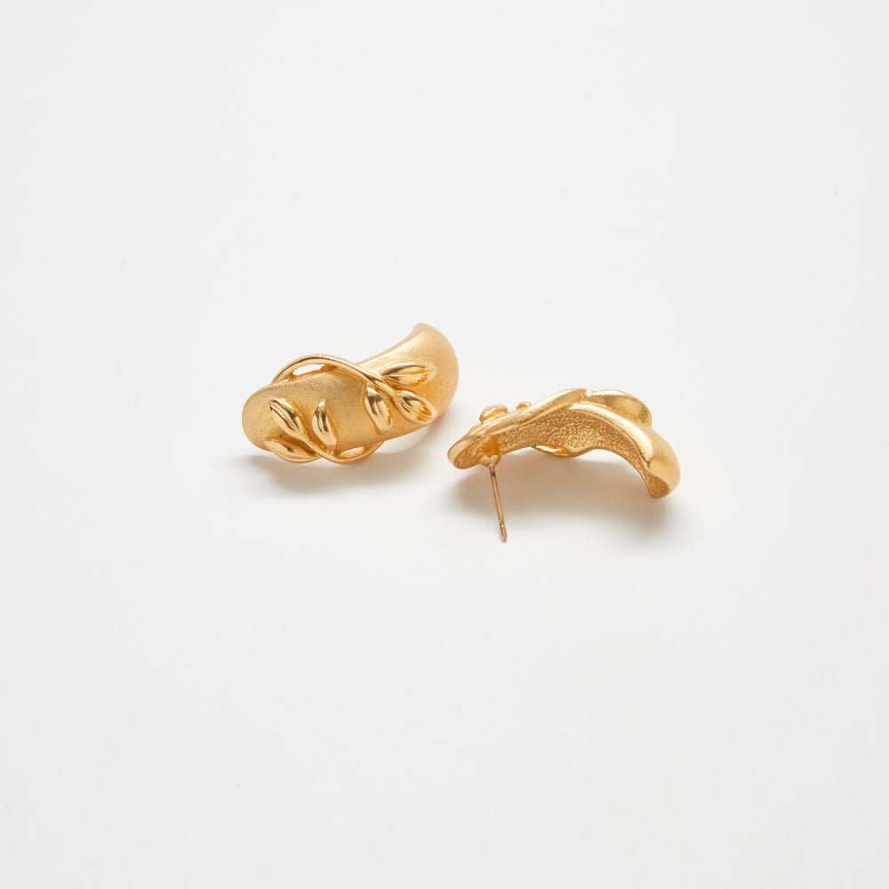 Vintage Gold Oval Leaf Hoop Earrings - Admiral Row