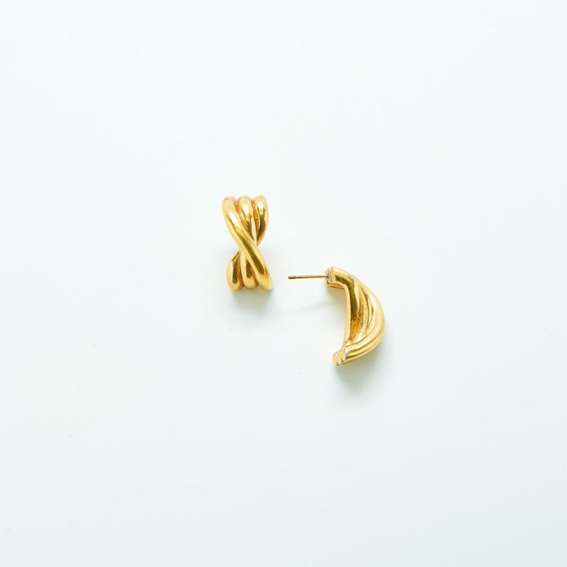 Vintage Gold Twisted Half Hoop Earrings - Admiral Row