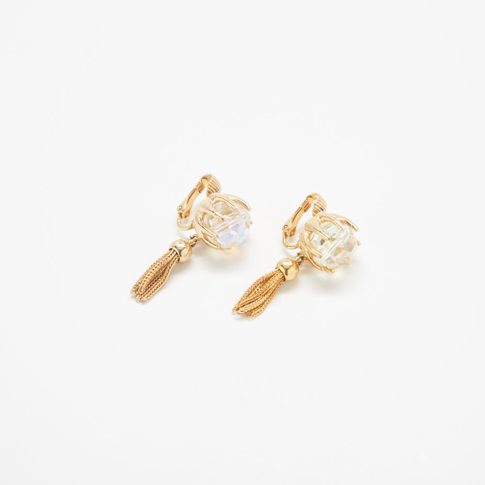 Vintage Iridescent Gold Tassel Drop Earrings - Admiral Row