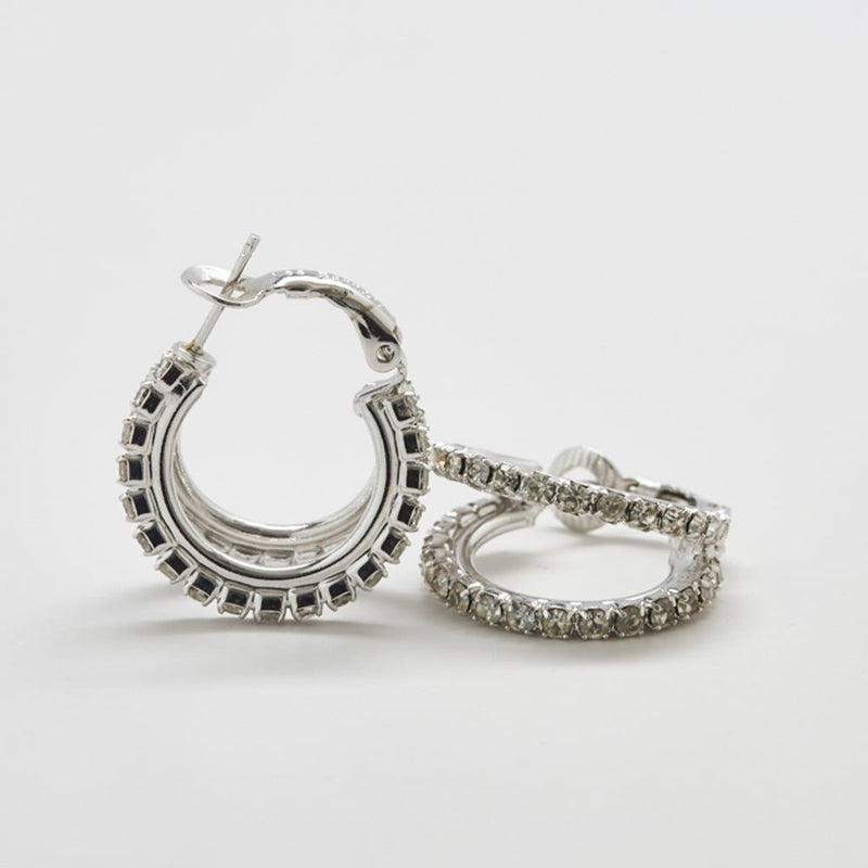 Vintage Les Bernard Silver Double Pavé Hoop Earrings - Admiral Row